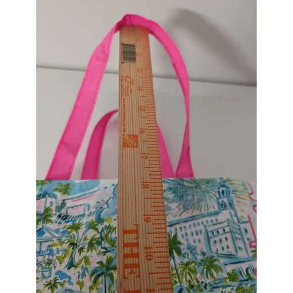 Lilly Pulitzer Reusable Shopping Bag Pink Vinyl Top Handle Tote Lightweight - Picture 6 of 9